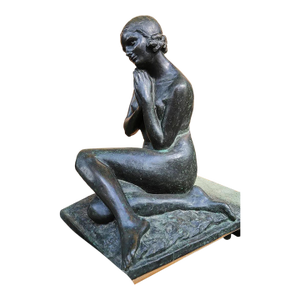 Mid 20th Century Nude Seated Girl - Leonida Bronze