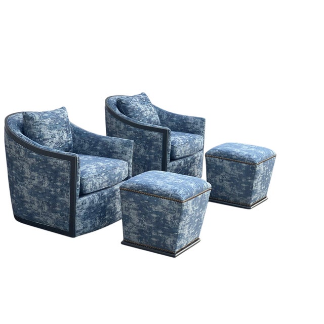 Pair Sam Moore Hooker Furniture Swivel Chairs & Ottomans For Sale - Image 17 of 18