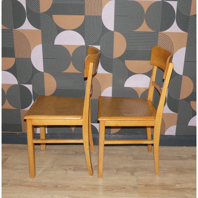 1950s Vintage Frankfurt Style Kitchen Chairs in Wood and Cork, 1950s, Set of 2 For Sale - Image 5 of 10