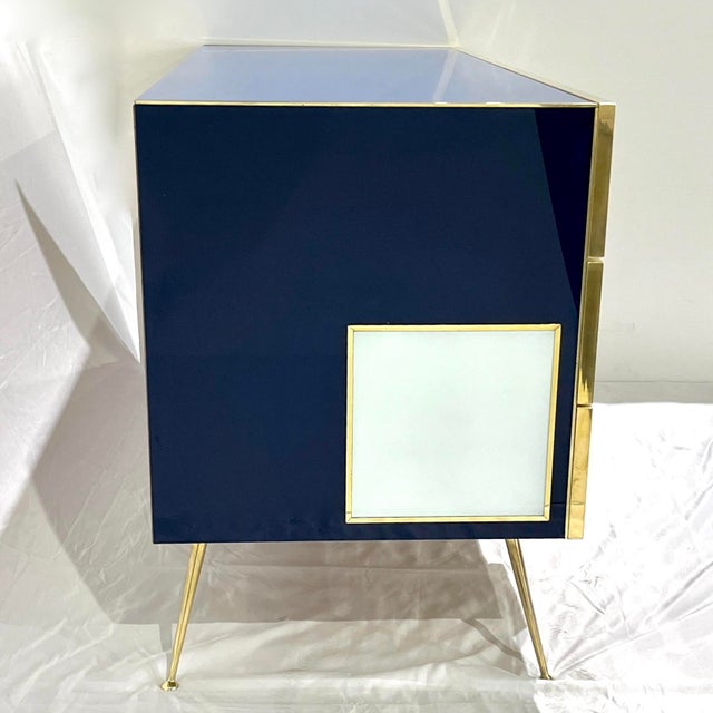 Italian Mondrian Style Blue Green White Brown Modern Brass Dresser/Chest For Sale - Image 16 of 17