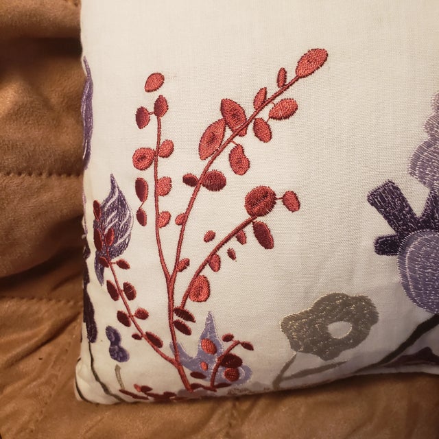 Late 20th Century Late 20th Century Embroidered Floral Rectangular Pillow Off White Rust Lavender Gray For Sale - Image 5 of 6