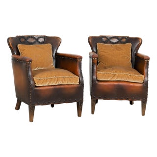 Pair of 20th Century Danish Vintage Leather Club Chairs For Sale