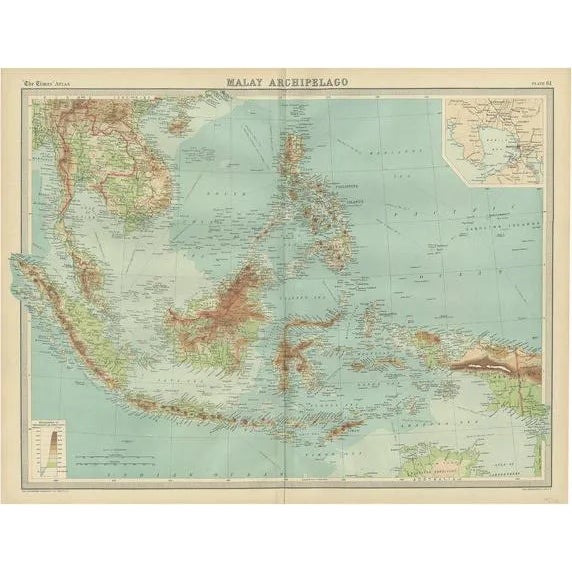 Map of South East Asia Showing the Malay Archipelago, 1922 For Sale
