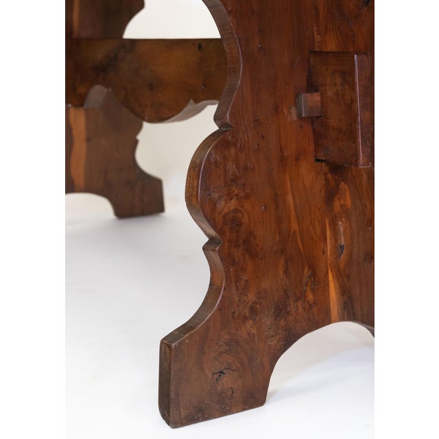 Brown Vintage English Yew Wood Trestle Dining Table, 1960s For Sale - Image 8 of 15