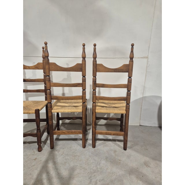 Vintage Rustic Wooden Chairs with Rush Seat, 1960s, Set of 4, in Very Good conditions. Designed 1960 to 1969