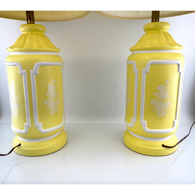 Ceramic Vintage Mid-Century Ceramic Table Lamps in Sunny Yellow, a Pair For Sale - Image 7 of 11