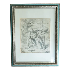 16th or 17th Century Old Master Engraving Love Conquers All, Signed Agostino Carracci