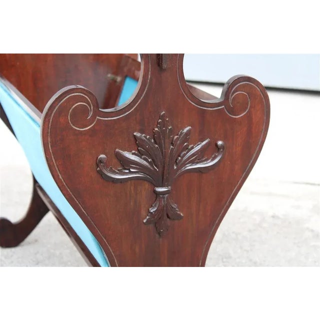 Mid-Century Modern Blue Velvet and Carved Wooden Magazines, Italy, 1940s For Sale - Image 3 of 9