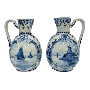 Dutch Delftware Oval Lobed Jugs with Handles from Porceleyne Fles, 1894, Set of 2