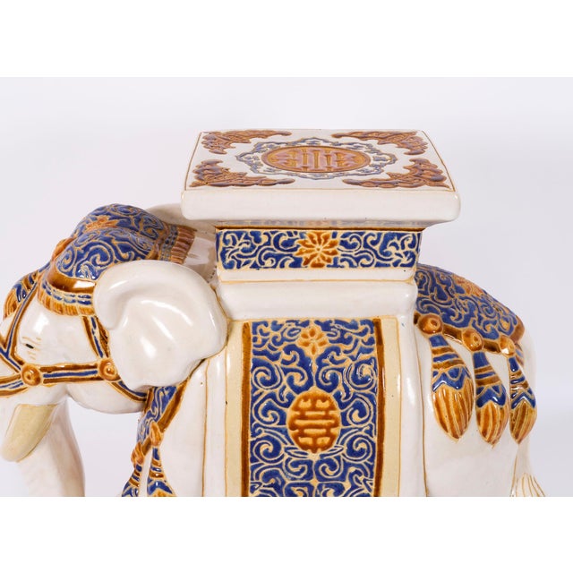 Vintage Glazed Pottery Elephant Garden Seat For Sale - Image 5 of 16