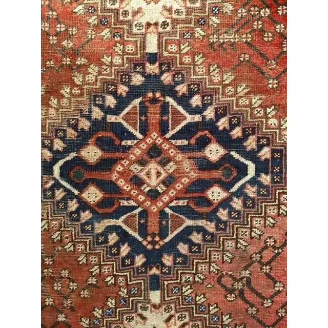 Vintage Persian Shiraz Tribal Area Rug, Handwoven Geometric Pattern, Rust Red & Navy, 5’ X 10' For Sale - Image 11 of 12