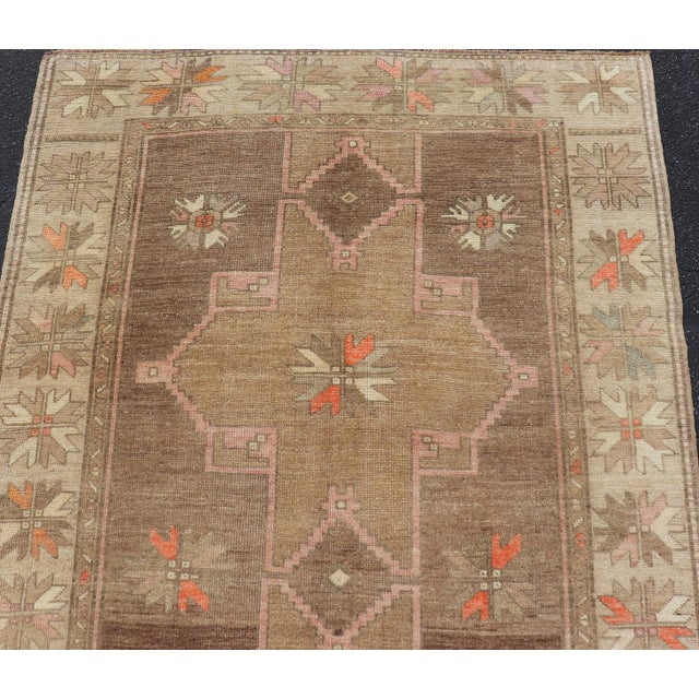 Vintage Turkish Kars Gallery Rug With Soft Taupe and Mocha Geometric Design For Sale - Image 10 of 14