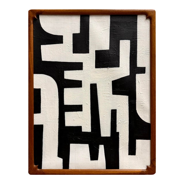 Original Contemporary Framed Abstract Geometric Black and White Painting For Sale
