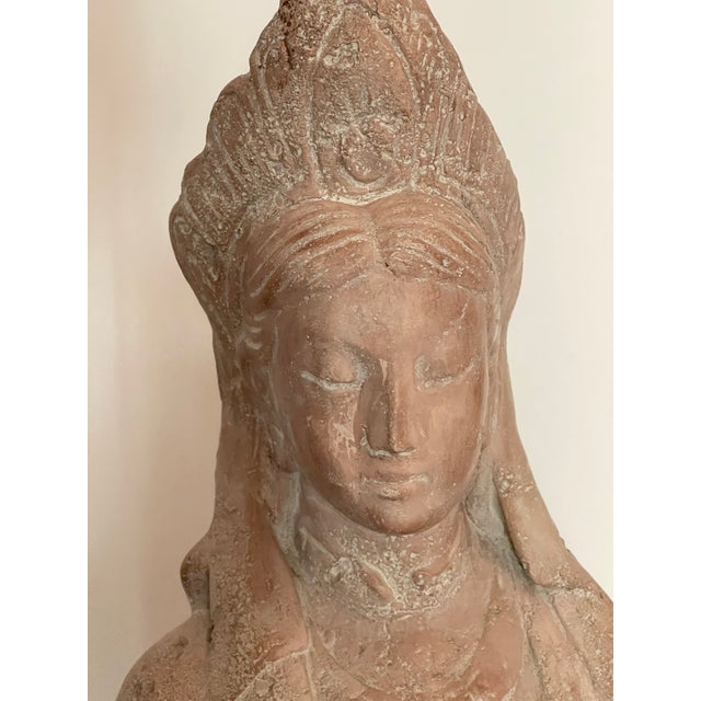 Beige 53” Chiinese Vintage Quan Yin Goddess of Compassion Terracotta Sculpture For Sale - Image 8 of 8