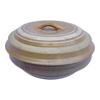 Turn of the 20th Century Banded Yelloware Covered Bowl For Sale