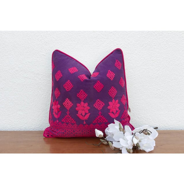 Purple Rumi Embroidered Floral Pillow For Sale - Image 8 of 8