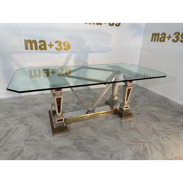 Mid-Century Modern Sculpted Metal and Marble Dining Table With Glass Top 1970 For Sale In Los Angeles - Image 6 of 12
