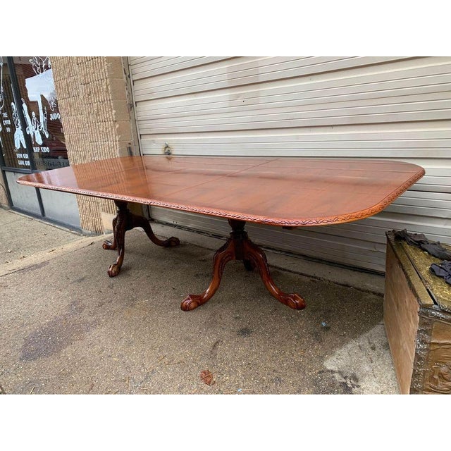 Late 20th Century Georgian Chippendale Style Two Pedestal Extension Dining Table With 2 Leaves For Sale - Image 5 of 11