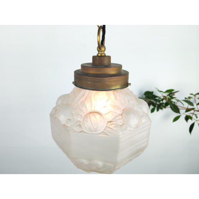 Dutch Brass and Etched Glass Chestnut Globe Pendant For Sale - Image 5 of 6
