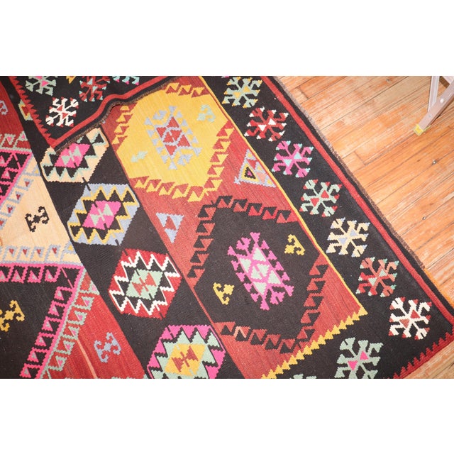 Zabihi Collection Geometric Vintage Turkish Gallery Size Kilim For Sale - Image 11 of 11