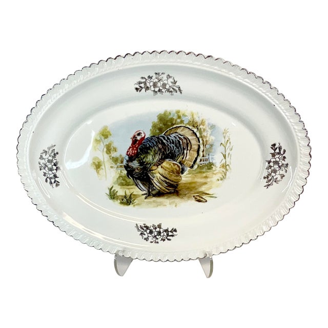 1950s Arts & Crafts Americana Boho Chic Thanksgiving Turkey Platter, Homer Laughlin For Sale