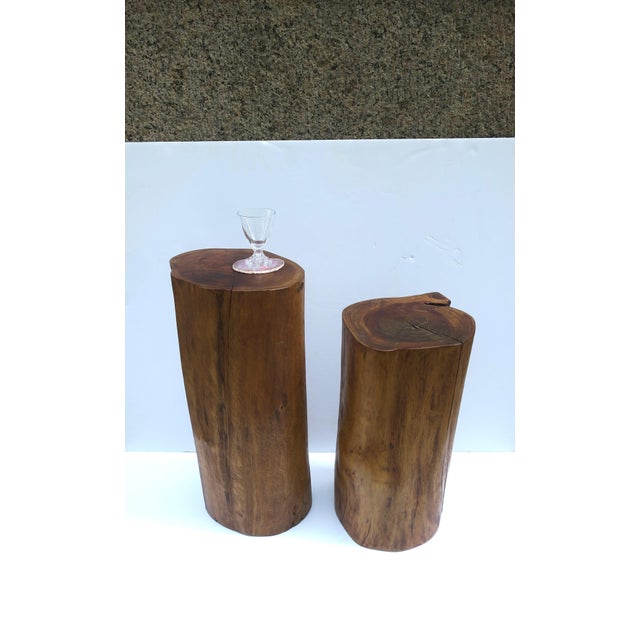 Wood Pedestal Side Drinks Table, Natural Wood Trunk, Organic Modern Style For Sale - Image 7 of 16