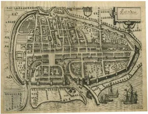 Antique Map of the City of Rotterdam by Guicciardini, 1600