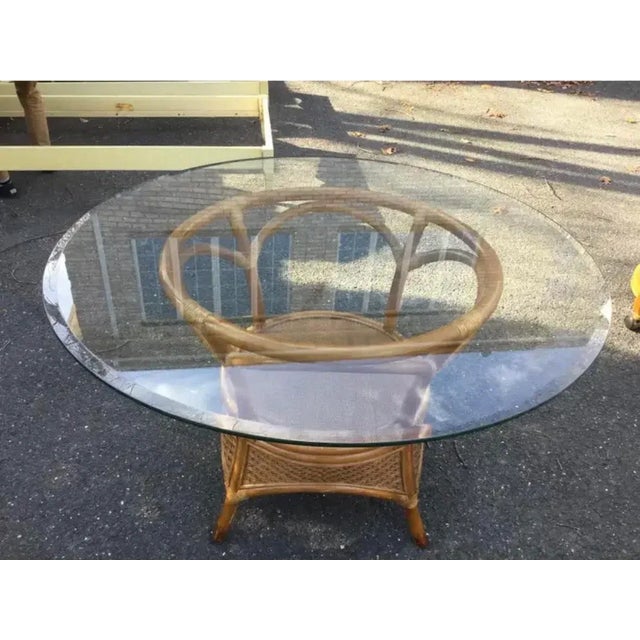 Vintage Lane Venture Wicker & Bamboo Dining Table With Glass Top & 4 Rolling Chairs For Sale In New York - Image 6 of 10