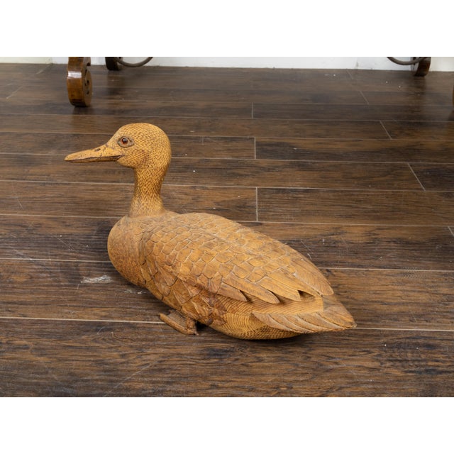English Victorian 19th Century Carved Wooden Duck with Detailed Plumage For Sale - Image 11 of 12