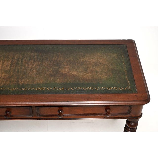 Wood Antique Victorian Leather Top Writing Table, 1850s For Sale - Image 7 of 10