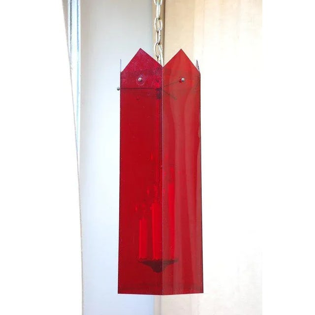 Unusual red lucite hexagonal 70's lantern.