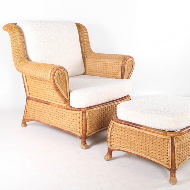 Set of Wicker Bergere Armchair and Ottoman, 1970s For Sale - Image 17 of 17