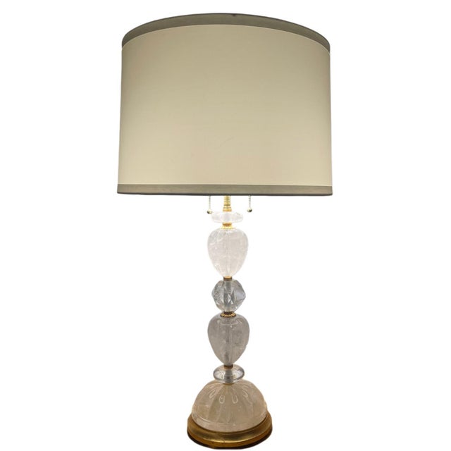 Mid-Century Modern Pair of Rock Crystal Table Lamps with Giltwood Bases, Italy, 1970s For Sale - Image 3 of 6
