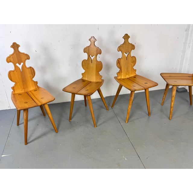 1960s Tiroler Brutalist Handmade Wood Dining Chairs, 1960s, Set of 4 For Sale - Image 5 of 10