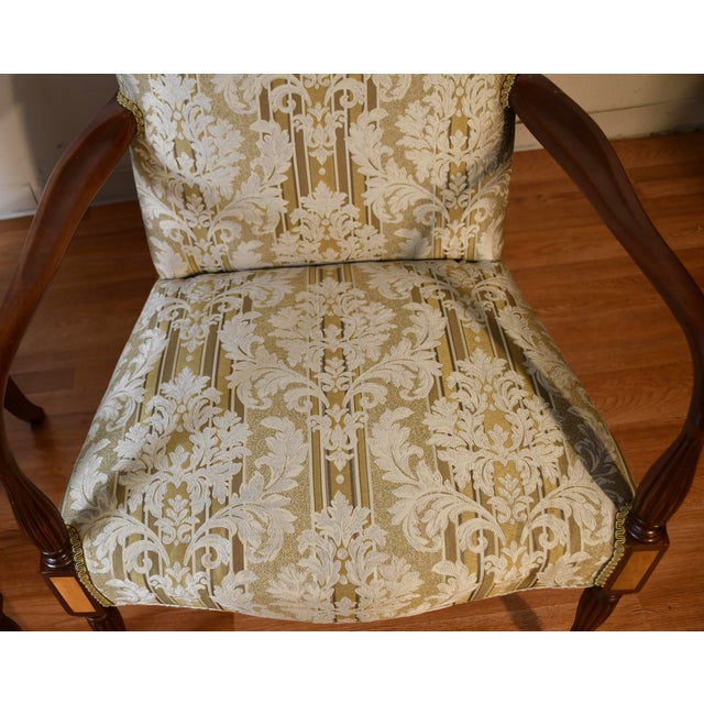 1980s 1980s Hickory Chair English Hepplewhite Mahogany Inlay Pair of High-Back Chairs For Sale - Image 5 of 17