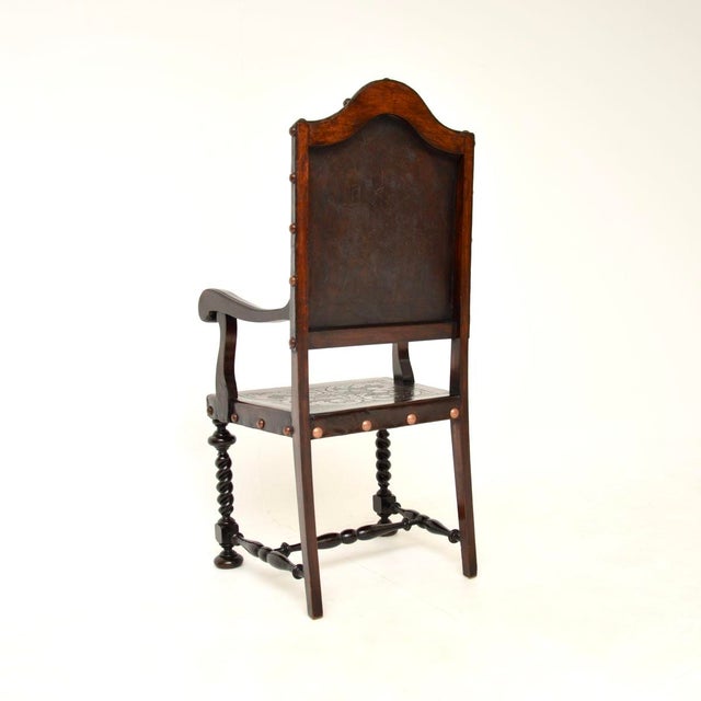 Antique Portuguese Embossed Leather and Walnut Dining Chairs, 1880, Set of 6 For Sale - Image 6 of 17