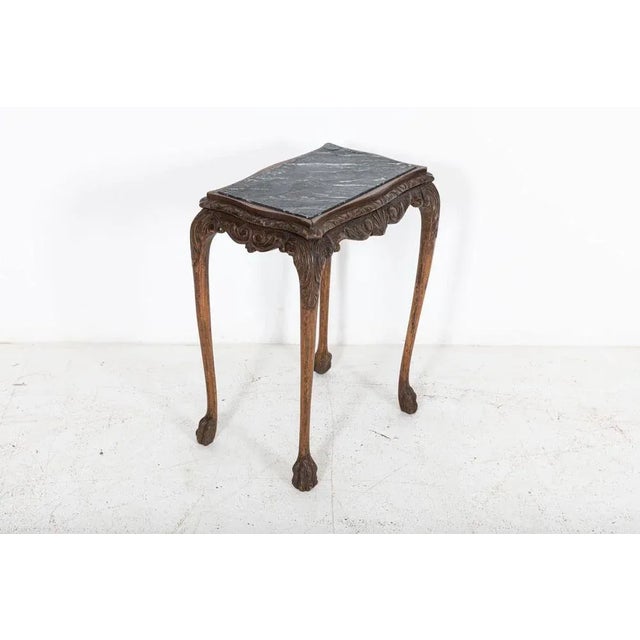 Wood English Oak & Faux Marble Lion Paw Side Table For Sale - Image 7 of 10