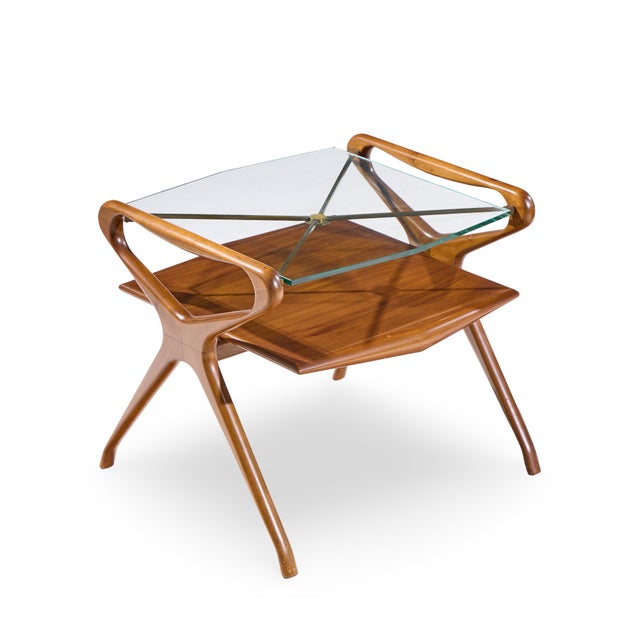 Cesare Lacca Style Mid Century Italian Walnut and Brass Side Tables - Pair For Sale - Image 10 of 11