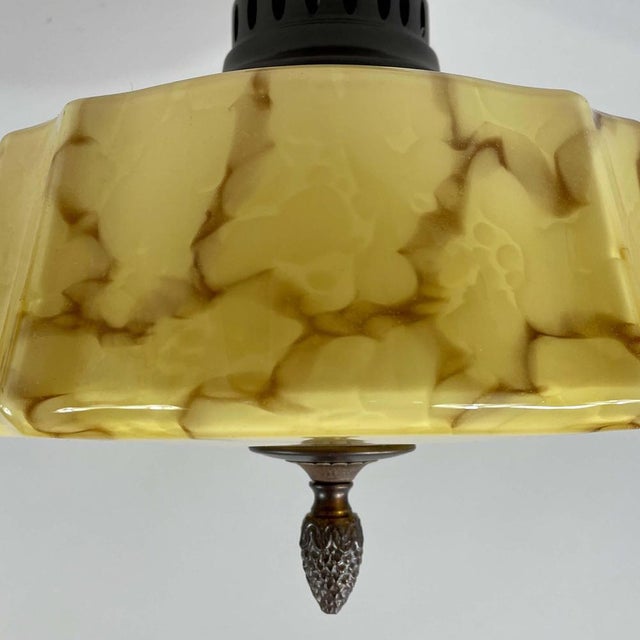 Art Deco Flush Mount in Marbled Opaline Glass & Burnished Metal, Germany, 1920s For Sale - Image 6 of 18