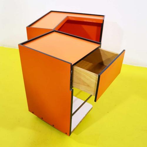 Orange Laminated Sewing Machine Cube on Wheels For Sale - Image 9 of 11