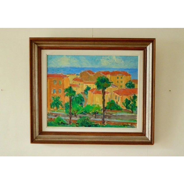Original Swedish Painting "Coastal Town" by Willy Lindeberg | Vintage & Framed – 55 × 46 cm | 21.7 × 18.1 in | Oil on...