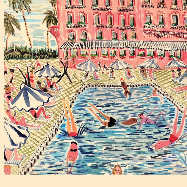 2020s "Pink Villa Pool" Contemporary Original Whimsical Figurative Interior Scene Print by Pauline De Roussy De Sales For Sale - Image 5 of 5