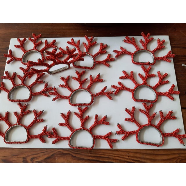Red Coral Beaded Napkin Rings Set 10 For Sale - Image 11 of 14