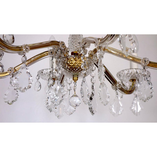 Brass Lead Crystal Chandelier Six Lights from Palwa & Walter, 1960s For Sale - Image 6 of 9