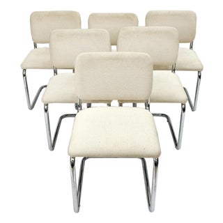 Marcel Breuer Style Tubular Chromed Steel Dining Chairs - A Set of 6 For Sale