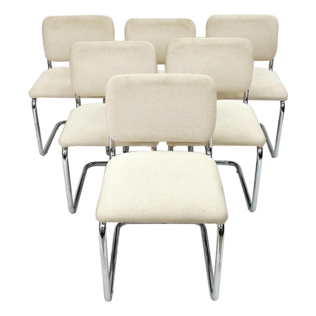 Marcel Breuer Style Tubular Chromed Steel Dining Chairs - A Set of 6 For Sale