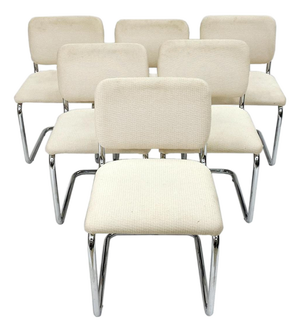 Marcel Breuer Style Tubular Chromed Steel Dining Chairs - A Set of 6