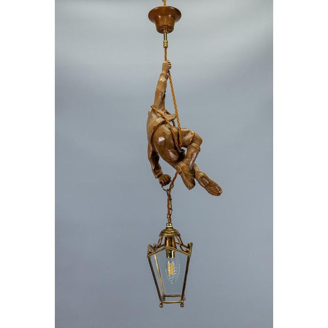German Carved Linden Wood Mountaineer with Brass Lantern, 1950s For Sale - Image 16 of 18