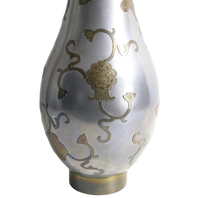 Chinese Mid Century Pewter and Brass Vase Mounted as a Lamp For Sale - Image 10 of 11