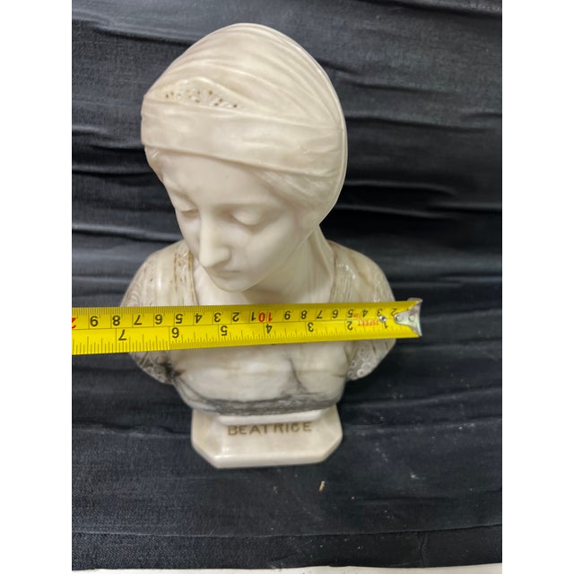 Early 20 Th Century Carved Stone Alabaster Bust of Beatrice Signed Prof. G. Besji Made in Italy For Sale - Image 9 of 11